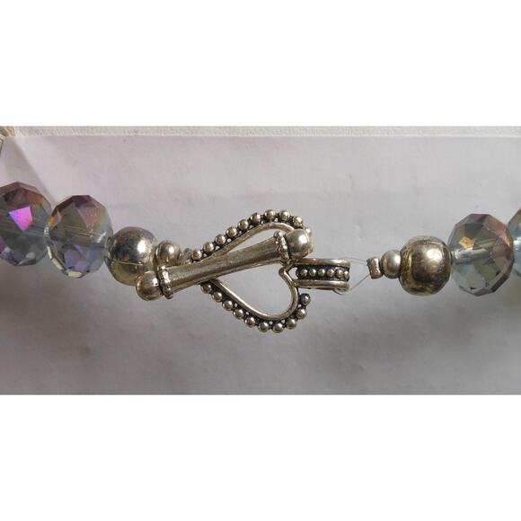 Handmade Vintage Crystal Necklace AB Purple Heart Toggle Closure Beaded Findings - Picture 7 of 10